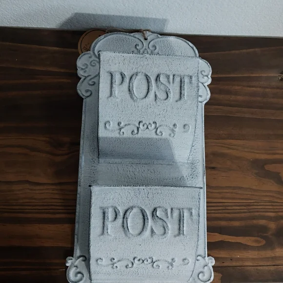 White Vintage Style French Country Mail Slot Wall Planter Decorative Post Box